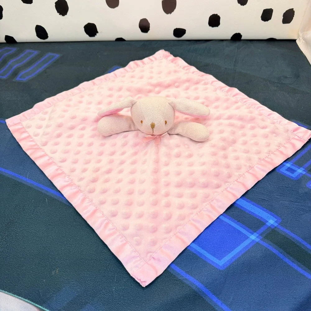Pink Bunny Rabbit Lovey Security Blanket Minky Dot Satin Trim Plush Baby Girl
